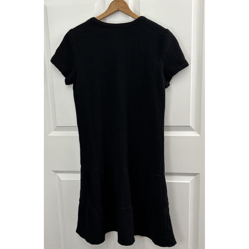 J Jill Small Tall Black Cotton Gauze Tiered Dress Short Sleeve Button Front 0515 - Picture 3 of 8